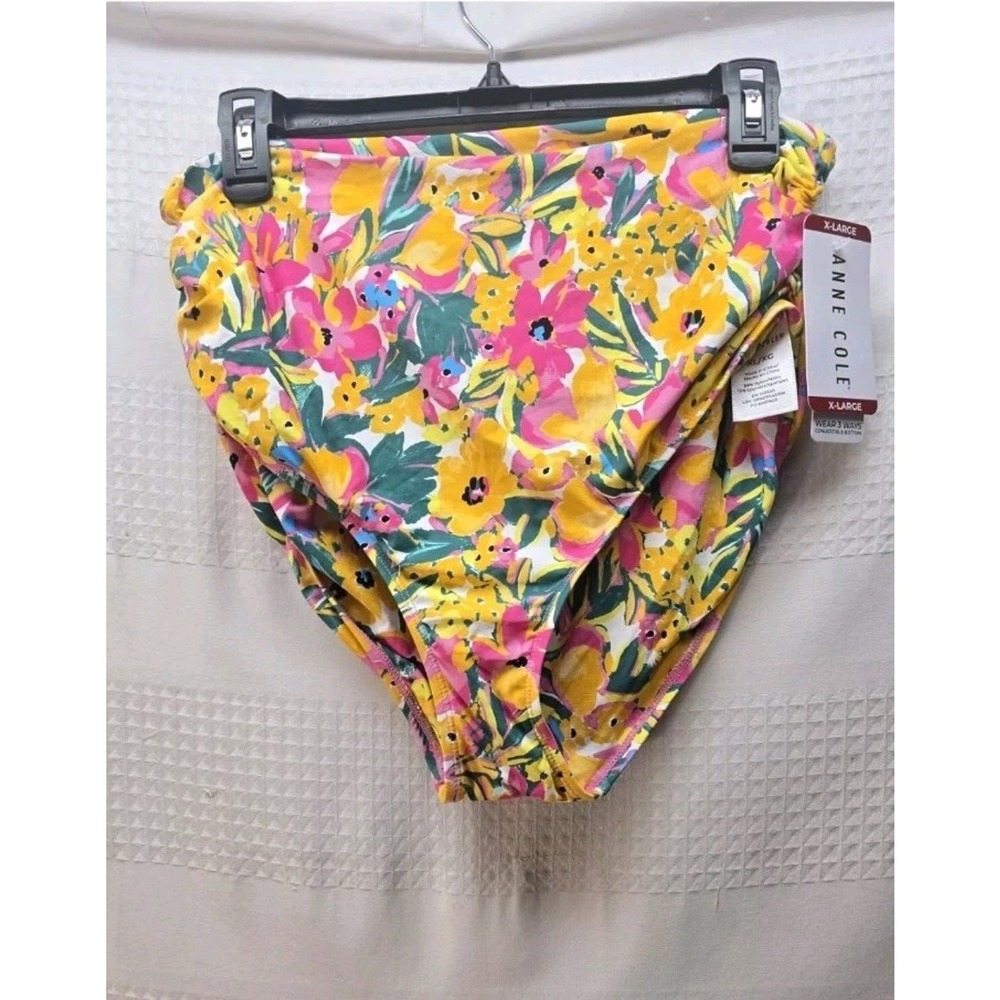 ANNE COLE XXL High Waist Bikini Swim Bottoms Sunshine Floral Beach 3 Way 6474